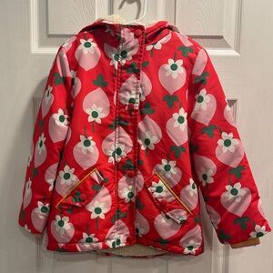 Mini Boden Red Strawberry Sherpa Lined Coat
